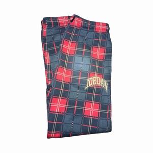 Jordan Boys XL Red/Black Plaid Fleece Pajama Pants Drawstring Polyester